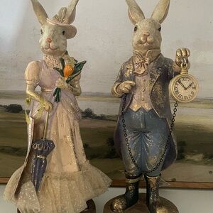 Jolie Fleur Vintage Style Rabbit Figurines set of two